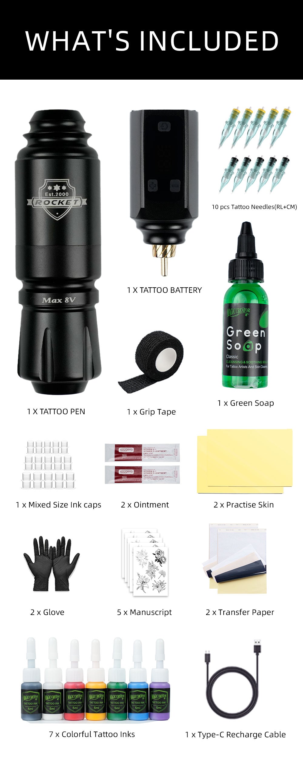 Tattoo Maschine Set Profi,Rotary Wireless Tattoo Pen Gun Kit,Tattoo Maschine Set