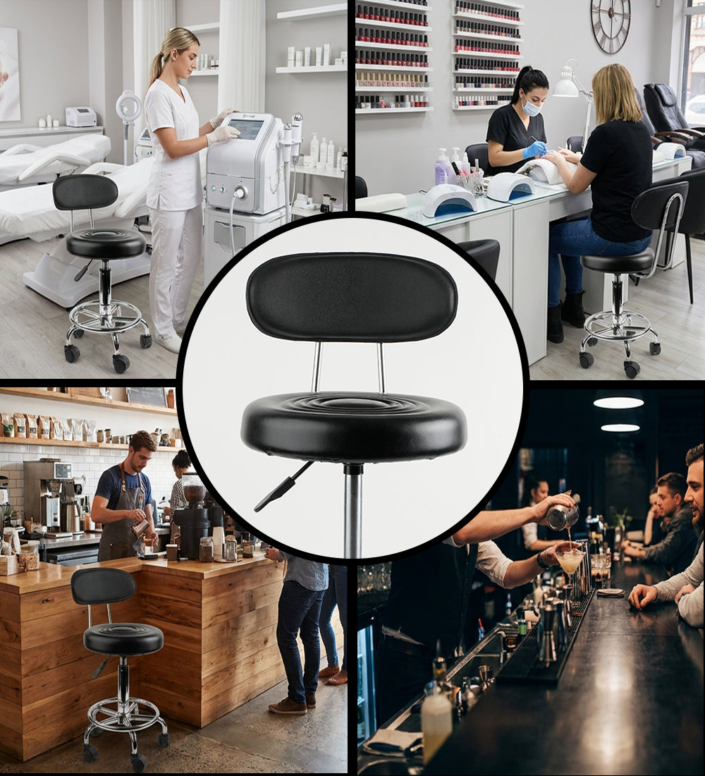 Adjustable Tattoo Artist Stool with Backrest, Hydraulic Rolling Salon Chair, 360° Swivel PU Leather Stool with Wheels for Tattoo Studio, Beauty Salon & Spa
