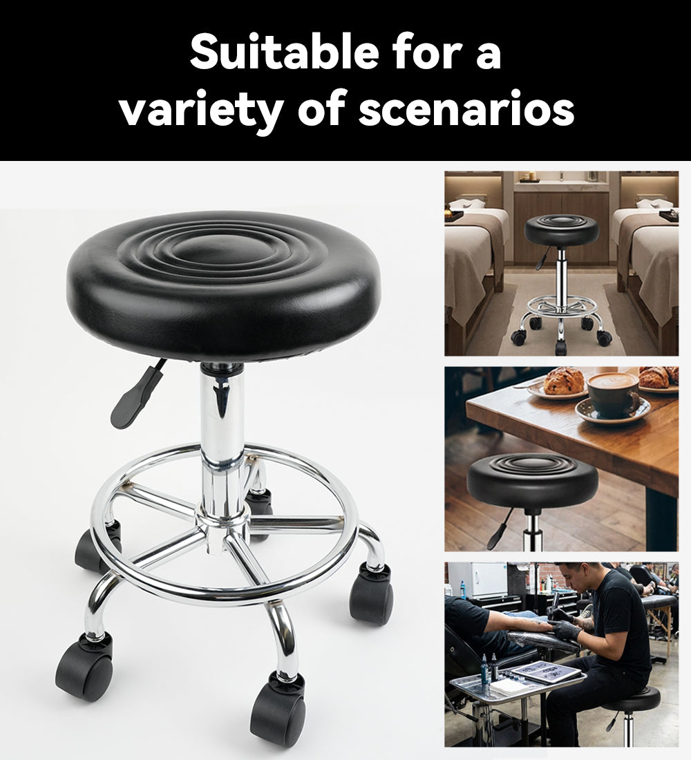 Adjustable Tattoo Stool with Wheels, Hydraulic Rolling Salon Chair, 360° Swivel Height Adjustable Stool for Tattoo Studio, Beauty Salon, Spa & Medical Use