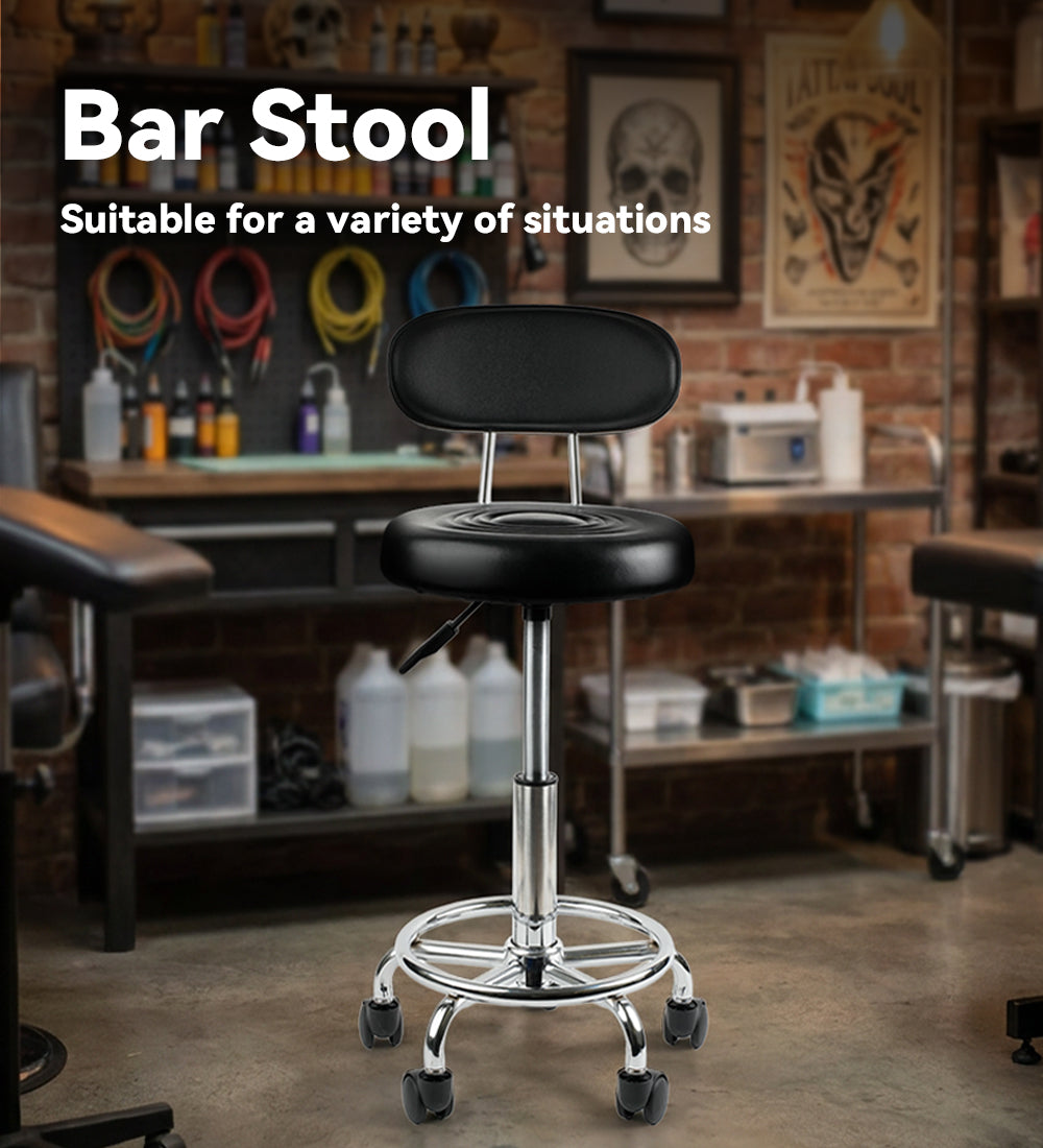 Adjustable Tattoo Artist Stool with Backrest, Hydraulic Rolling Salon Chair, 360° Swivel PU Leather Stool with Wheels for Tattoo Studio, Beauty Salon & Spa