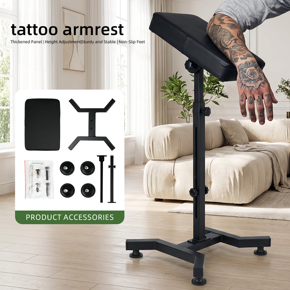 Tattoo Armrest Stand Adjustable Height and Angle, Professional Tattoo Arm Leg Rest with Thick PU Leather Cushion for Tattoo Artists, Studio & Salon