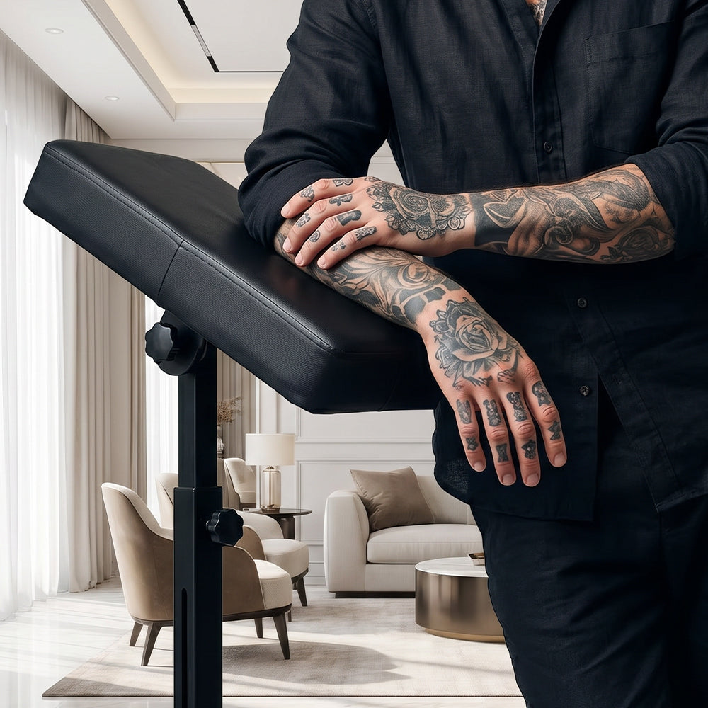 Tattoo Armrest Stand Adjustable Height and Angle, Professional Tattoo Arm Leg Rest with Thick PU Leather Cushion for Tattoo Artists, Studio & Salon